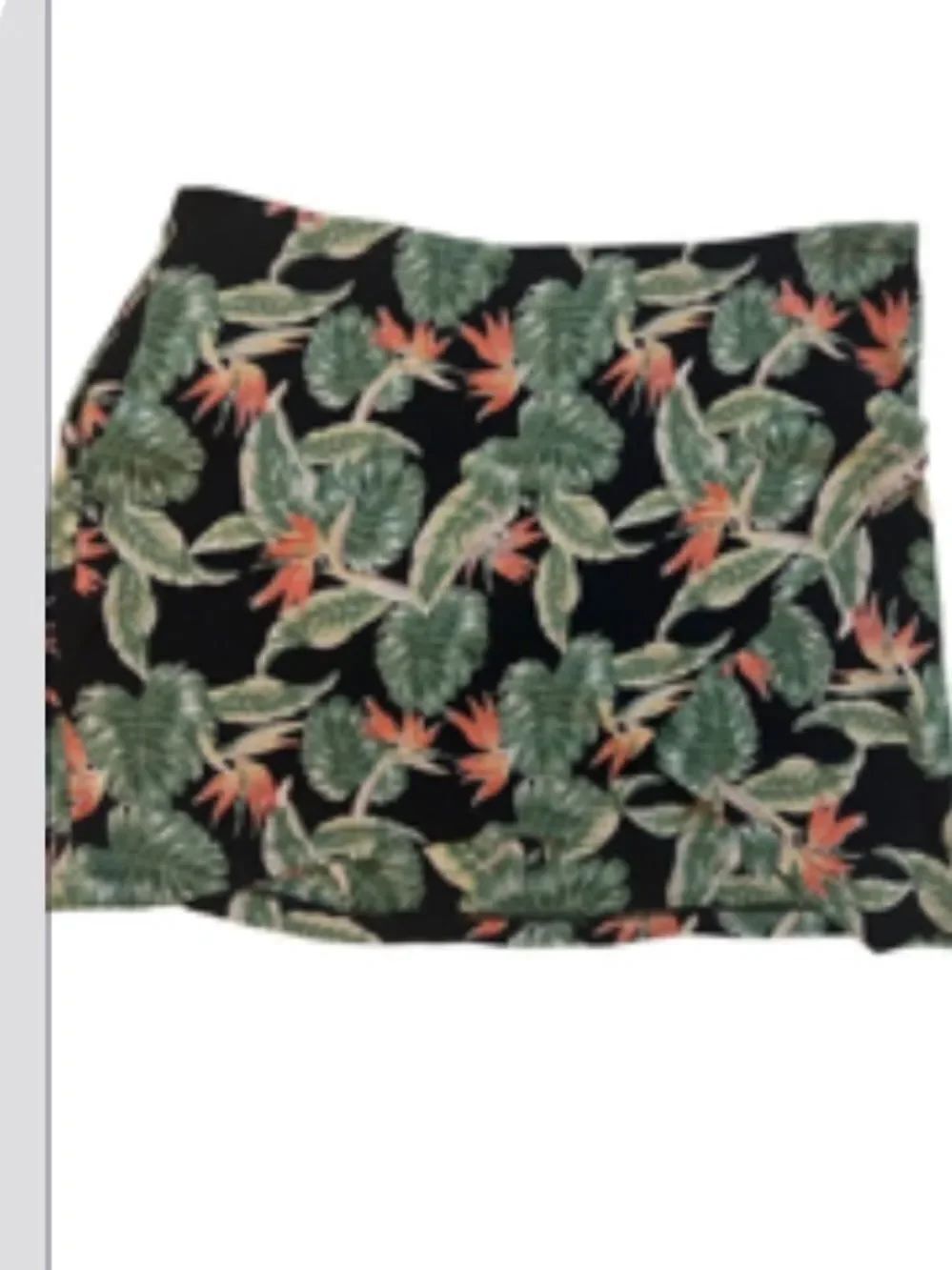 For Love & Lemons Black Tropical Leaf Mini Skirt with Coral Accents XS